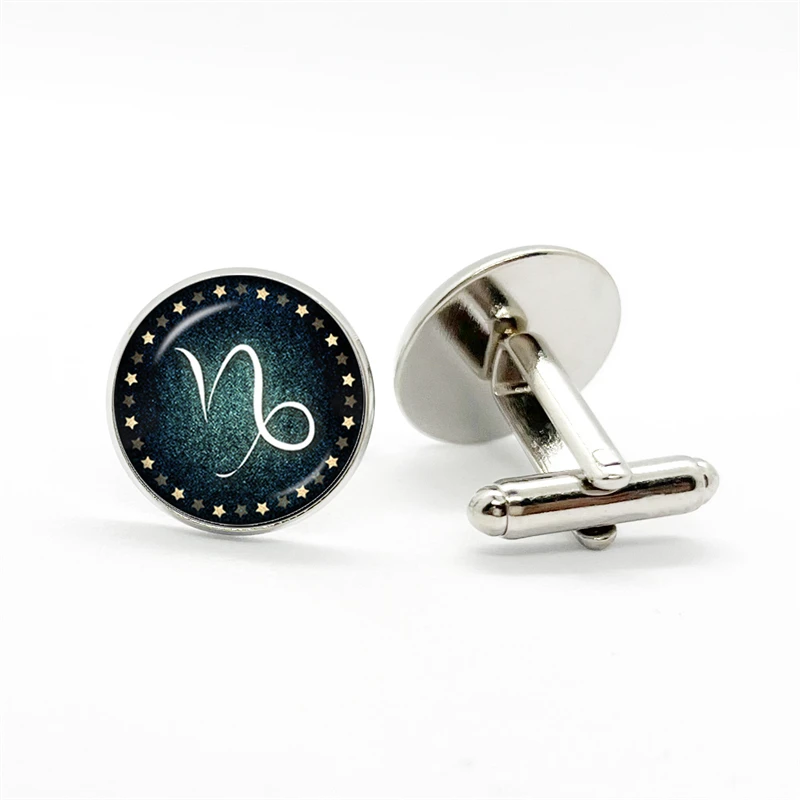 Aries/Taurus/Gemini/cancer/LEO/Virgo/Libra/Scorpio/Sagittarius/Capricorn/Aquarius/Pisces 12 Constellations Glass Gem Cufflinks