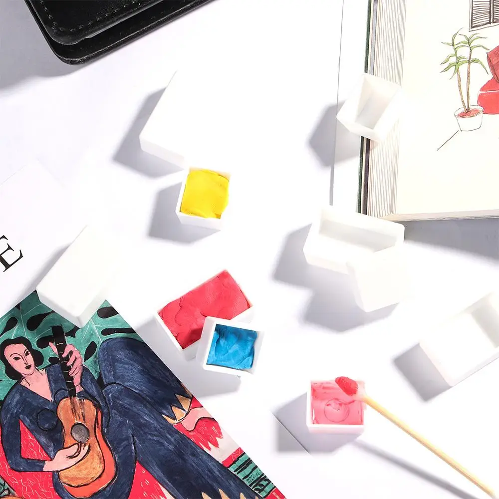 Sartén completa vacía blanca de 3,2 ml, medias sartenes, suministros de arte de plástico, suministros de pintura, paleta de pintura, rejilla de pintura de acuarela