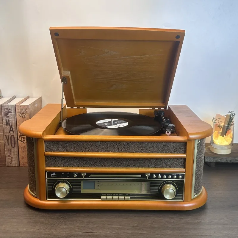 Vintage Vinyl Record Player Multifunction CD Gramophone Bluetooth Speaker Retro Turntable view 3