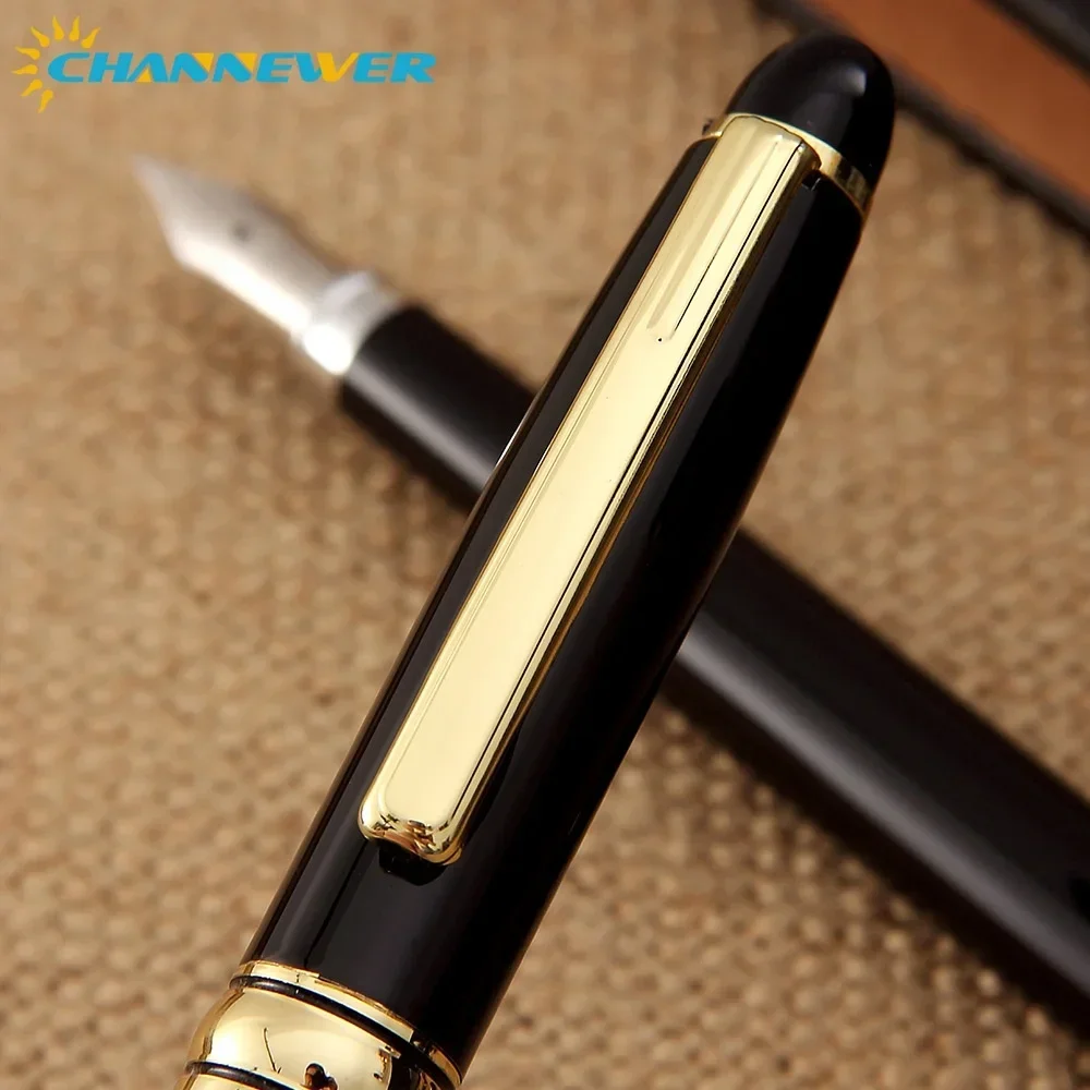 STONEGO Classical Black Metal Fountain Pen with Converter, Calligraphy Writing Drawing Journal Business Gift Pen