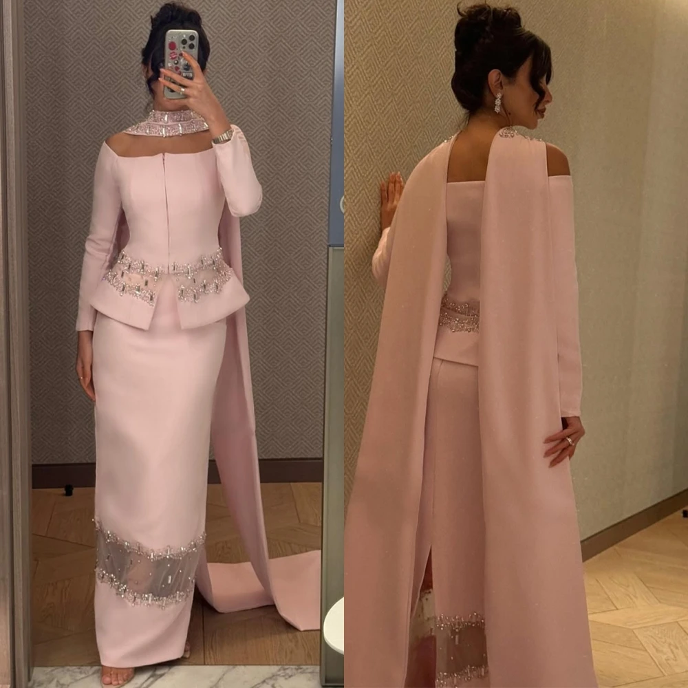 

Customized Exquisite Jersey Boat Neck Evening Dress Delicate Crystal Prom Dresses Luxury Watteau Train Special Occasion Gowns