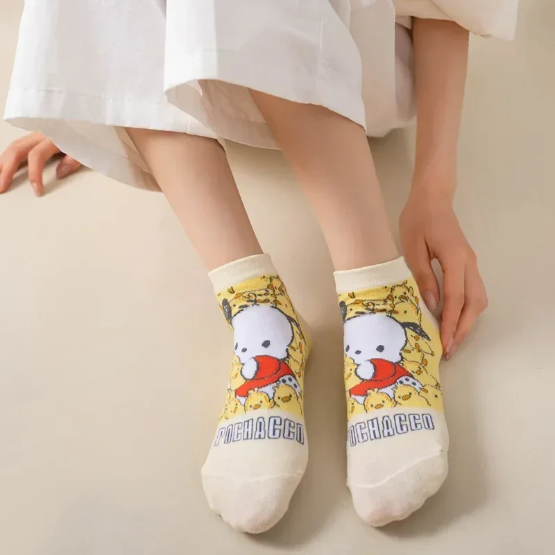 5pairs Kawaii Sanrio Socks Pochacco Anime Cute Summer Student Movement Comfortable Breathable Cartoon Socks Toys for Girls Gifts