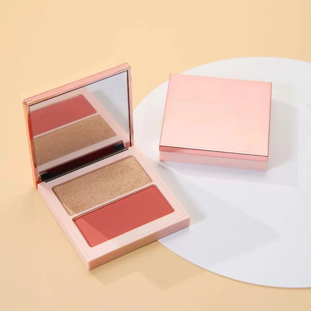 Two Tone Blush Highlighter Palette Matte Finish Vegan Makeup Private Label With Custom Logo Wholesale For Beauty Brands