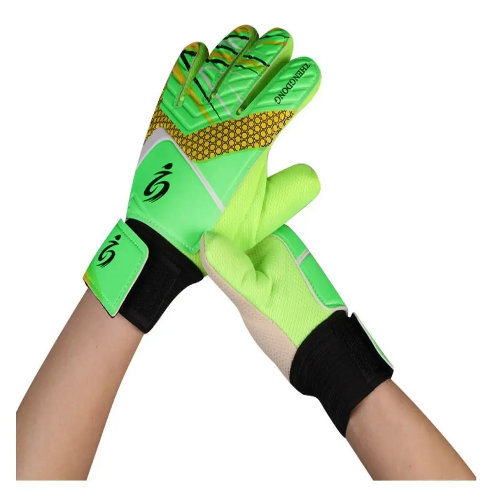 1 pair Double Sided Latex Children Soccer Gloves Cushioning Antiskid Goalie Gloves Soft Mesh Goalkeeper Gloves Play Soccer