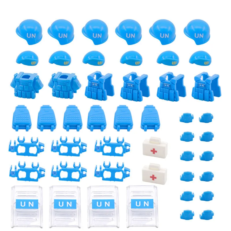 

New SWAT Military UN Peacekeeping Force Wear Equipment Soldier Army Beret Mini Action Figures Building Blocks Bricks Set Toys