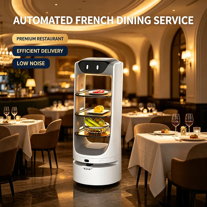 Food Delivery Robot Intelligent Path Planning Robot Low Noise For Indoor Restaurant Cafe Automated Food Serving Operation