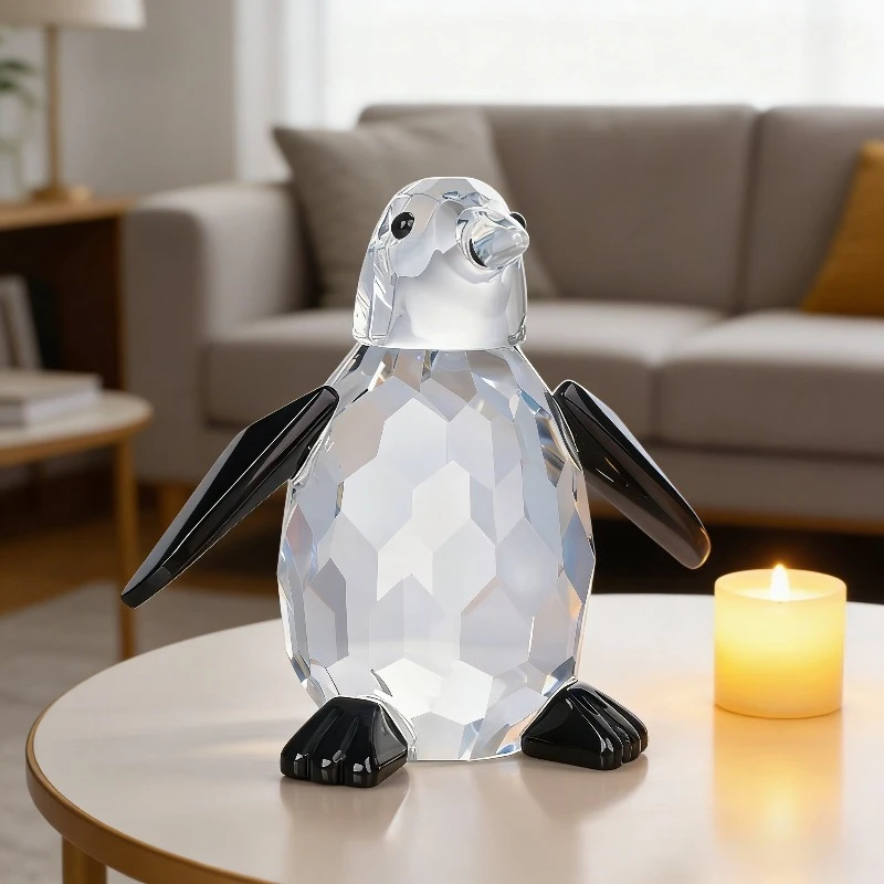 Exquisite Crystal Penguin Statue European Style Cartoon Figurine Living Room Study Office Decor Ocean Animal Crystal Gift