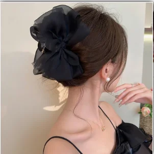 Summer Elegant Women's Chiffon Bow with Large Hair Volume Grab Clip Girl's Back Brain Fashion Sweet Hair Clip Accessories