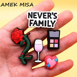 Original 1pcs Loving Family PVC Shoe Charms Accessories Decorations Eye-shadow Rose Wine Designer Buckle Girls Gifts