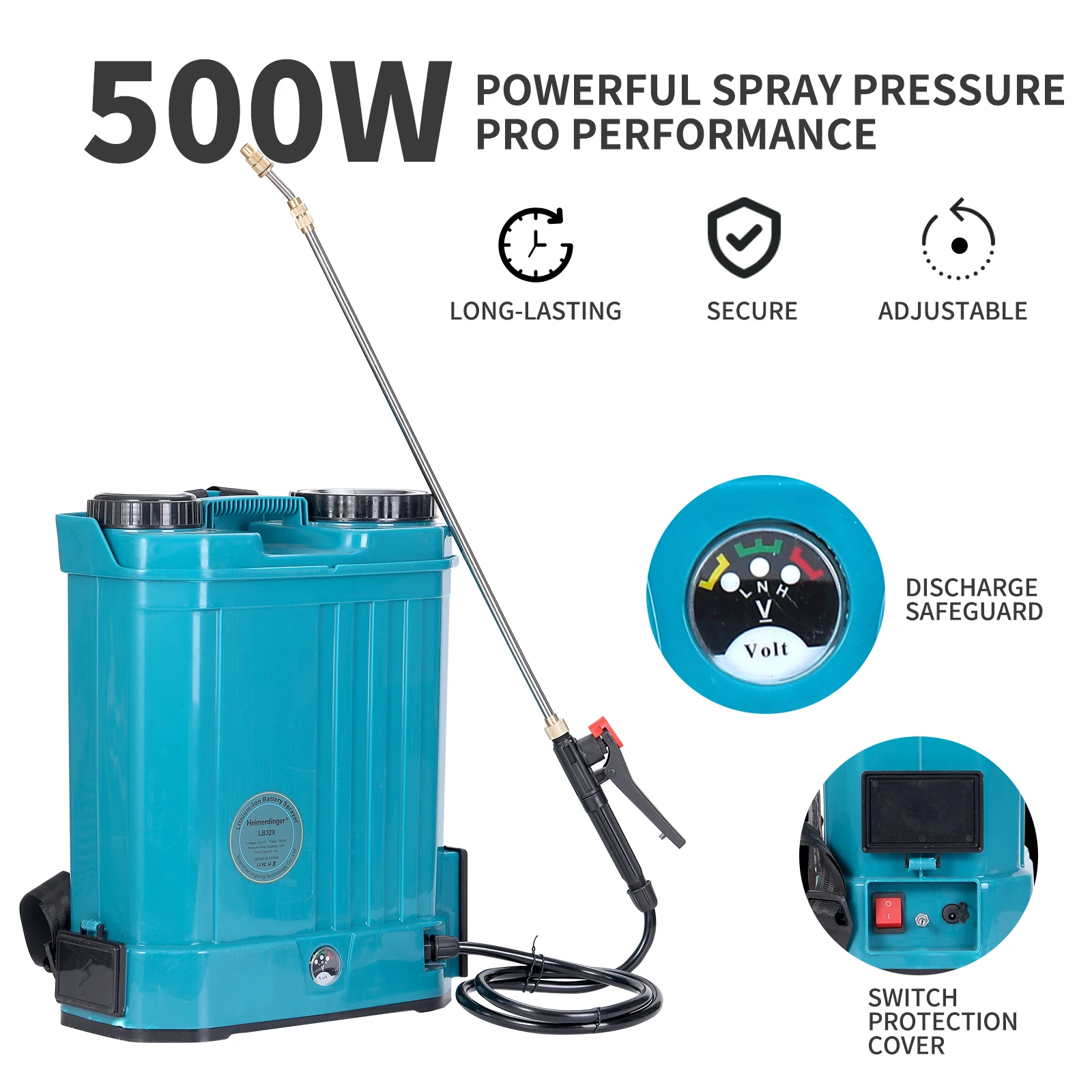 

Heimerdinger Lithium Battery Sprayer, 500W Spray Pressure, 16L Tank, Wide Filter Inlet, Lightweight One-piece, No battery