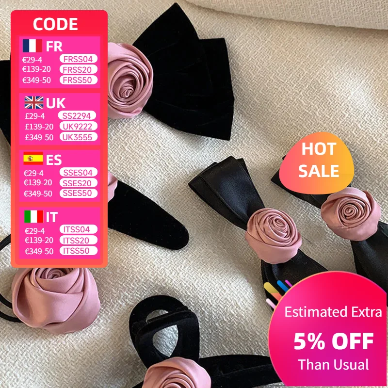 

Pink Flower Bow Tie Barrettes Girlish Style Rose Hair Band Vintage Hair Accessories Hair Clips for Women Заколки Для Волос