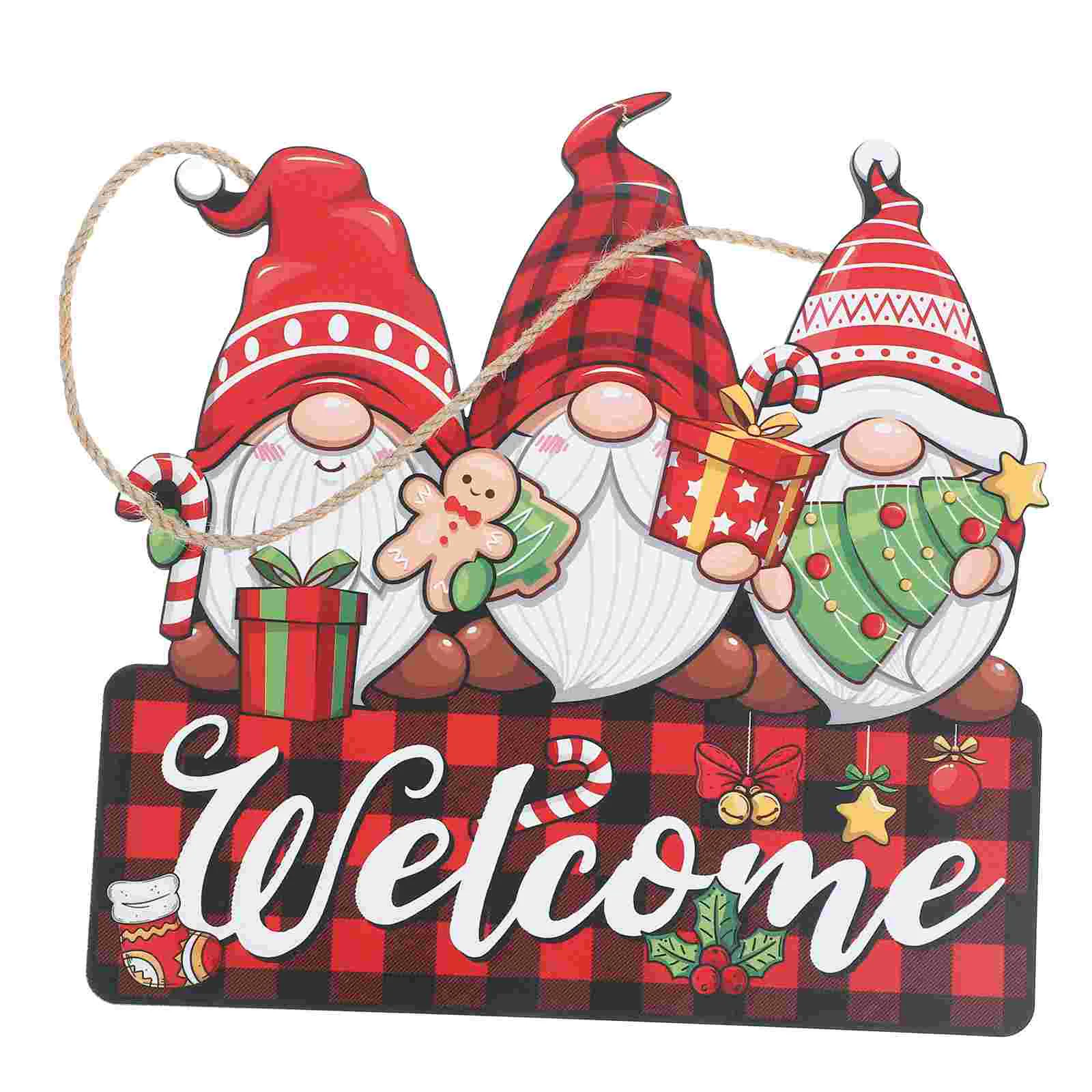 Christmas Gnome Wall Decor Garland Xmas Hanging Sign Wreath Front Door Hanger Wood