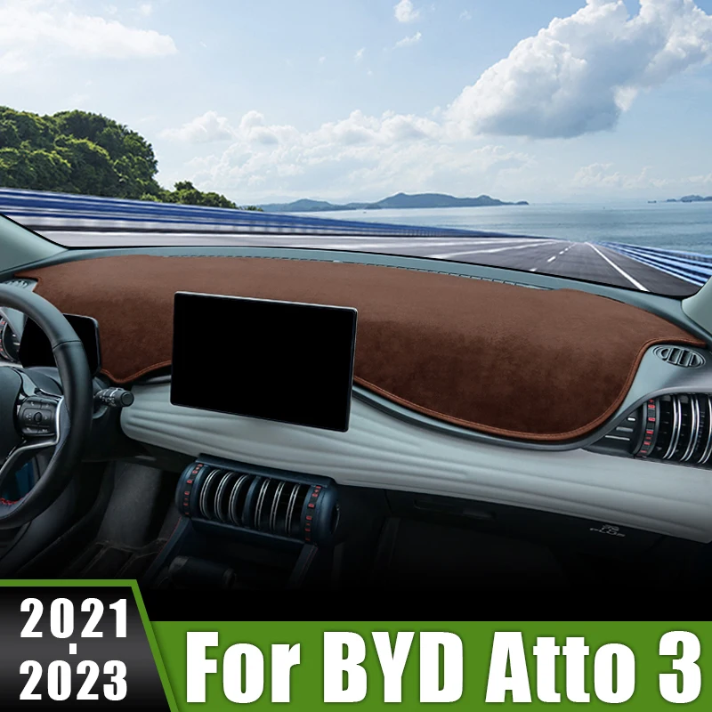 

For BYD Atto 3 Yuan Plus EV 2021 2022 2023 Flannel Car Dashboard Cover Avoid Light Pads Non-Slip Carpets Interior Accessories