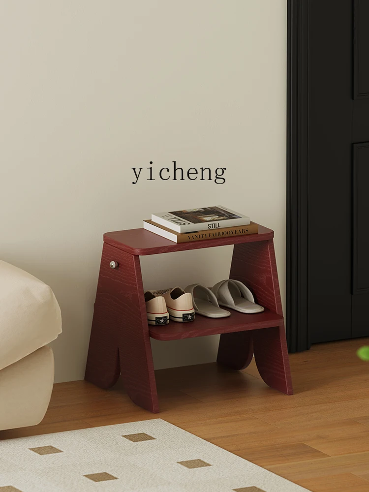 Home Creative Ladder Stool Multifunctional Foot Stool Living Room Entrance Shoe Change Stool Solid Wood Sofa Side