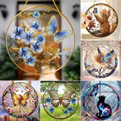 Butterfly Suncatcher 2D Acrylic Round Translucent Stained Glass Window Hanging-Porch,Patio,Garden,Office,Room Decor.Ideal Gift