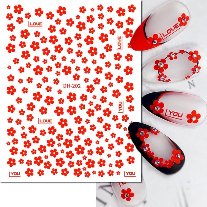 3d Nail Art Decals Summer Red Black White Petals Florals Flowers Fruits Nail Stickers Decoration For Nail Tips Beauty - Image 4