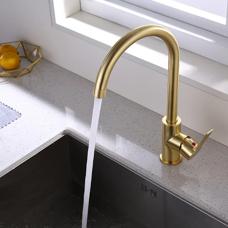 Top Quality Brass Kitchen sink faucet NEW Popular Design Brushed gold Kitchen Tap Golden Cold hot water One Hole kitchen faucet