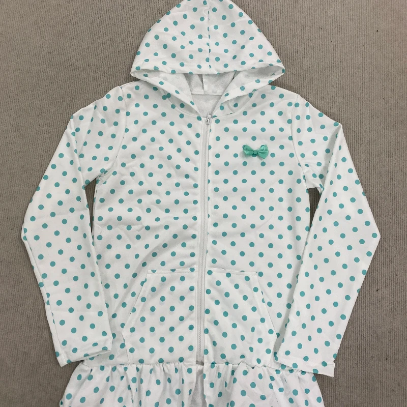 Y2K Sweet Girl Mint Green Polka Dot Zipper Front Hooded Jacket With Small Bow Decoration Ruffled Hem Thin Daily Commute Hoodie