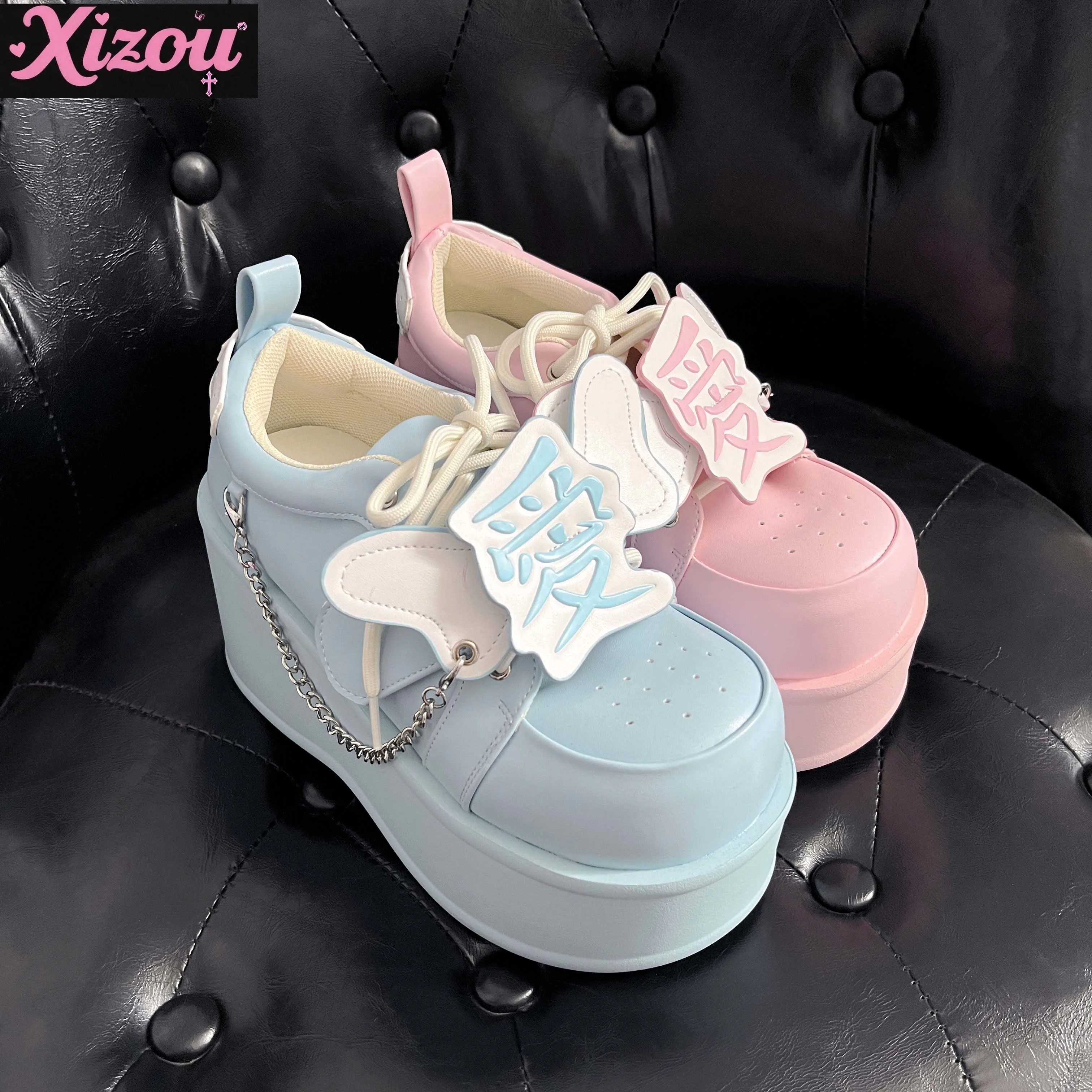 

Original Subculture Y2kPink Blue Lolita Shoe Japanese Sweet Girl Cool Asian Culture Thick Sole Shoe Cos Loli Pu High Heels 5-8cm