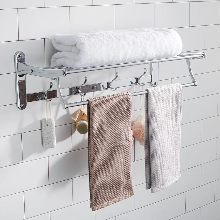 

JOMOO Bathroom Wall Mounted Free Punching Stainless Steel Folding Hook Double Towel Rack