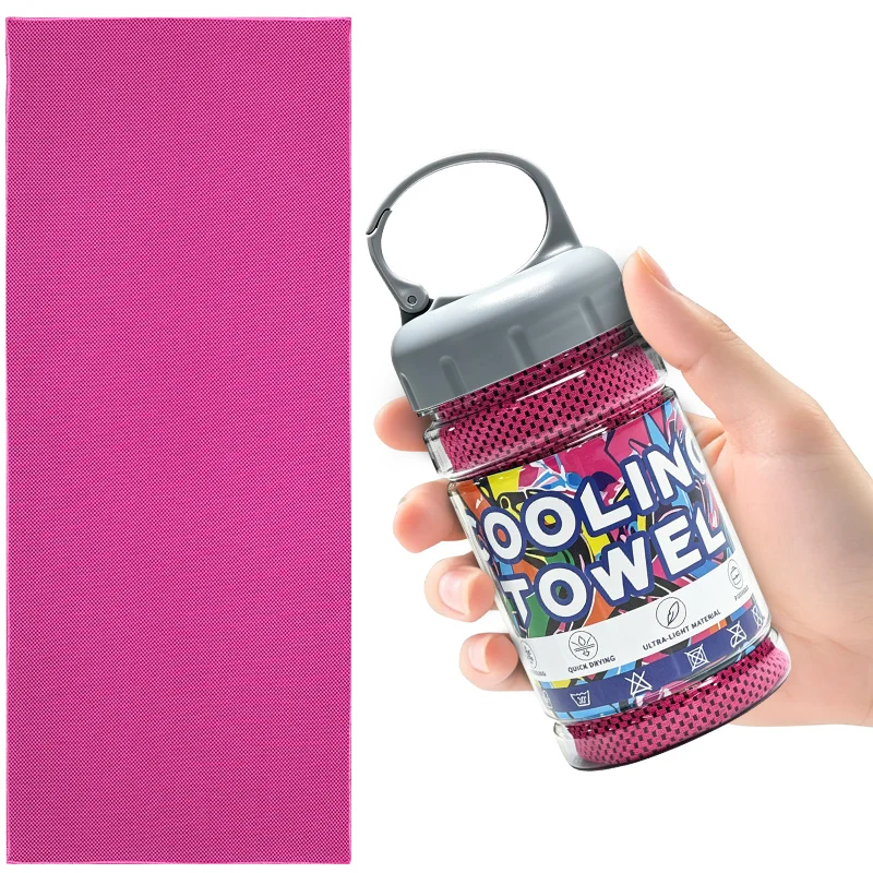 Draagbare fles met snel drogende koelhanddoeken, microvezel ijsdoek, ademende zachte koelhanddoek voor yoga, sport, gym, workout en fitness