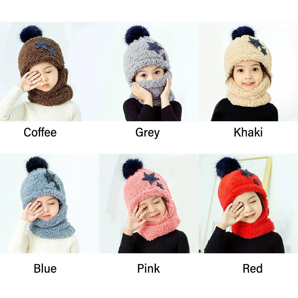 Cute Star Coral Velvet Cap Fashion Plush Balaclava Baby Scarf Hat Polar Fleece Scarf Thicken Cap Boys Girls