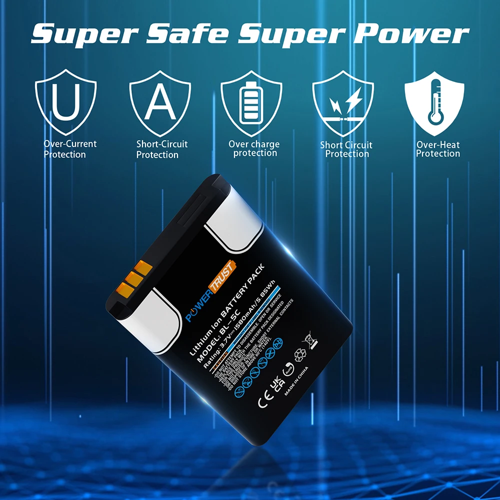 3.7V 1580mAh BL-5C BL5C BL 5C Rechargeable Phone Battery For Nokia 1100 1101 2112 2118 2255 2270 2280 2300 2600 2610 3125 3230