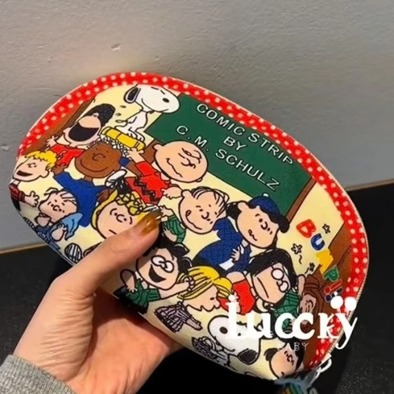 Kawaii Peanuts Characters Print Pencil Pouch, Aesthetic Vintage Comic Stationery Bag, Cute Zippered Pen Case for School Travel