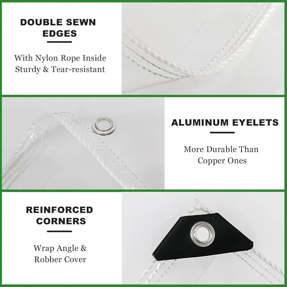 Robuste wasserdichte Plane, 2,4 x 3,6 m, klares Vinyl mit Ösen zum Schutz im Freien, geeignet für Pergolen, Gewächshäuser, Terrassen,