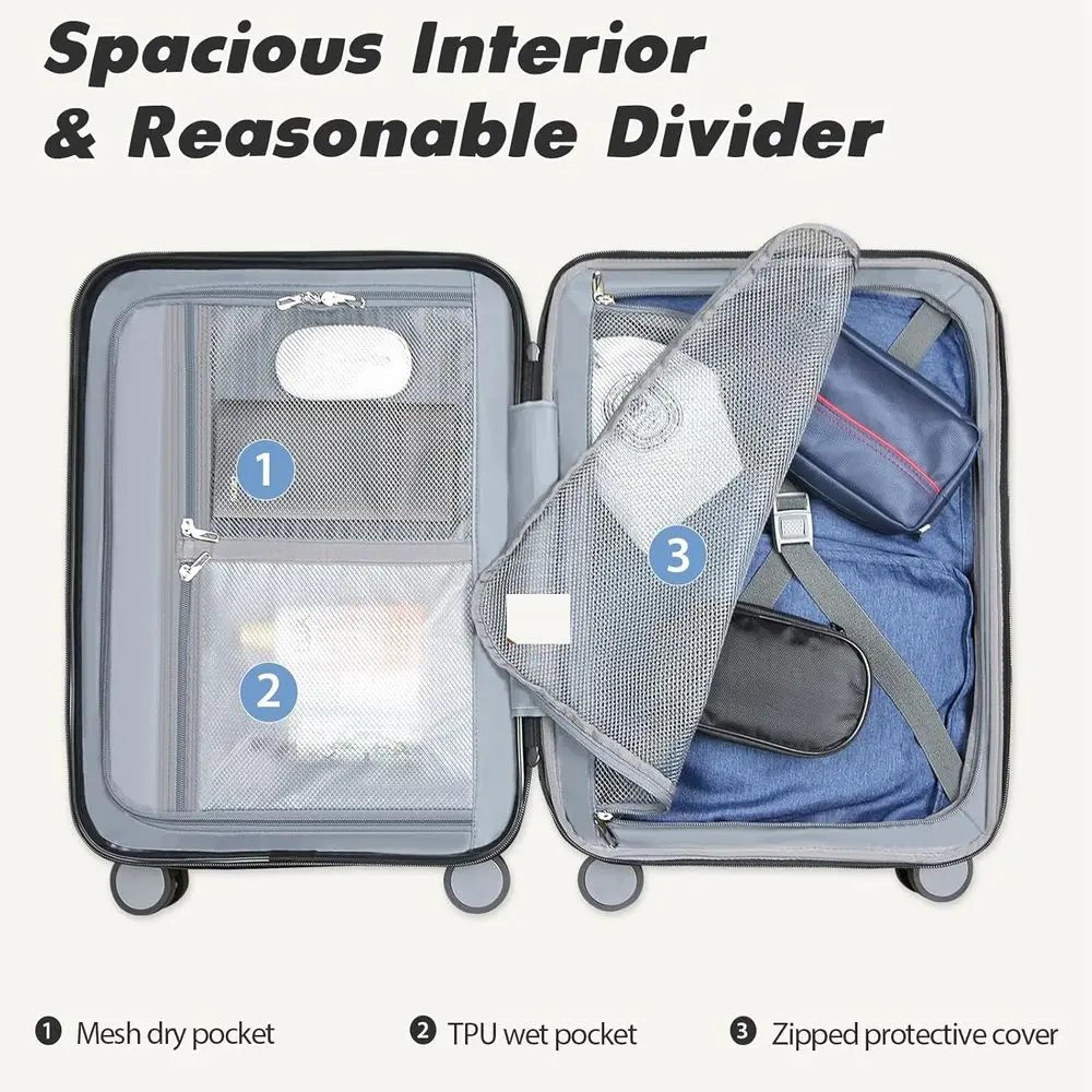 Expandable Hard Shell Spinner Luggage with TSA Lock, 20 Green Carry-On Approved by Airlines