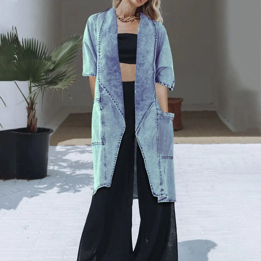 

Women's Fashion Loose Denim Jacket Autumn New Design Casual Style with Large Pockets Old Money Look