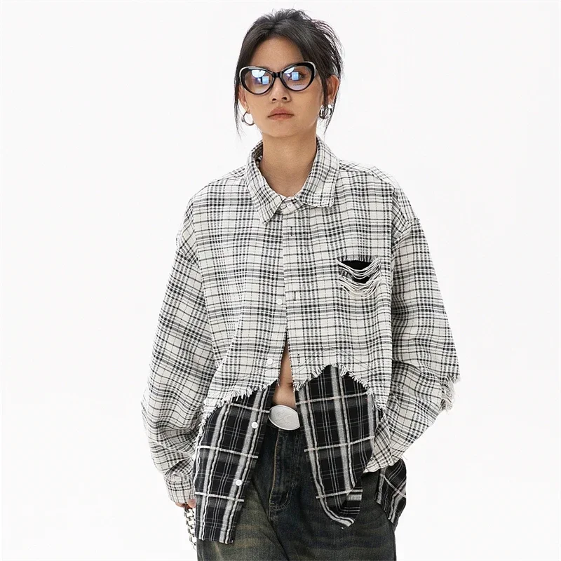 Women Plaid Shirts and Blouses Korean Style Women\'s Luxury Clothing Sales Trend 2024 Stylish Women\'s Blouse for Lady Clothes