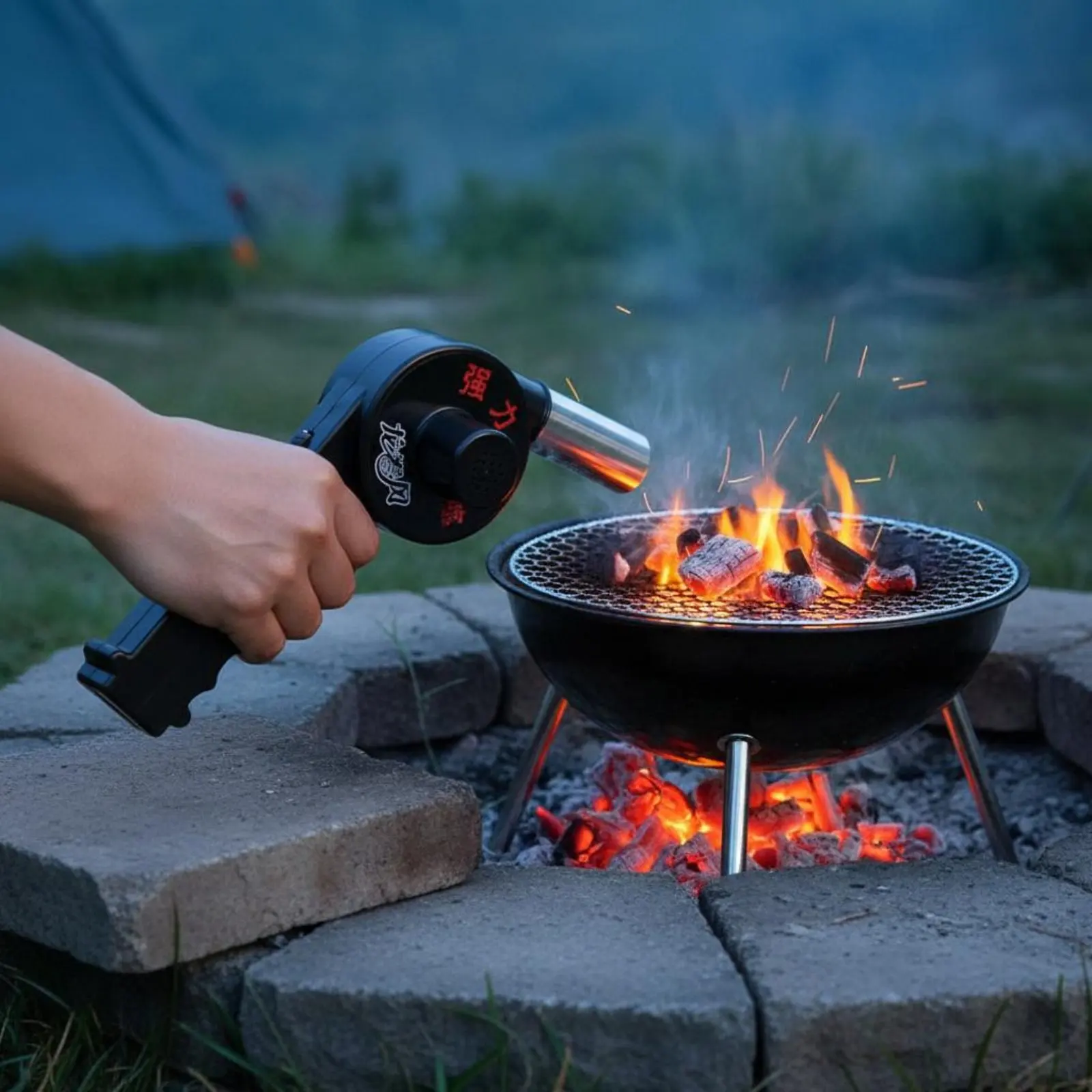 Electric BBQ Air Blower Powerful Air Stream Portable BBQ Fan Electric Fire Blower Heat-Resistant Grilling Accessory for Camping