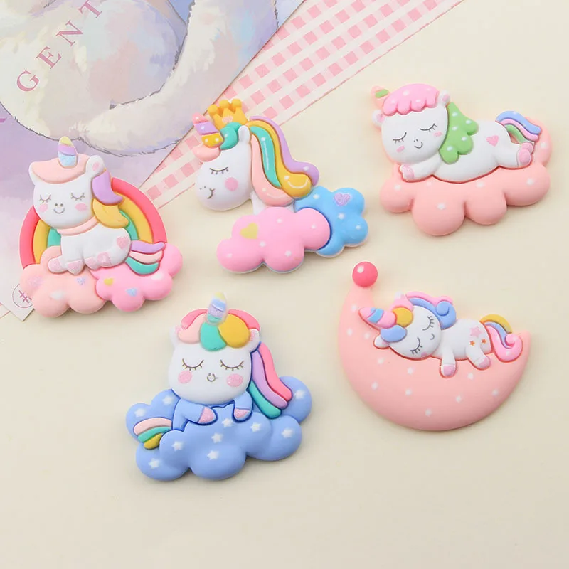 10pcs Big Unicorn Resin Flatback Cabochons Cute Large 55mm Cartoon Rainbow Unicorns Flat Back Embellishment for Scrapbooking