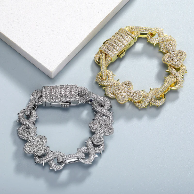 

European hip hop 8 Thorn Cross Cuban Chain Full Diamond Necklace Detachable Accessories Trendy Bracelet