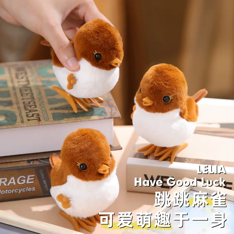 1pc 9.5cm/3.74in Jumping Sparrow Le Jier Winding Clockwork Toy Simulated Plush Jumping Bird Toy for Kids