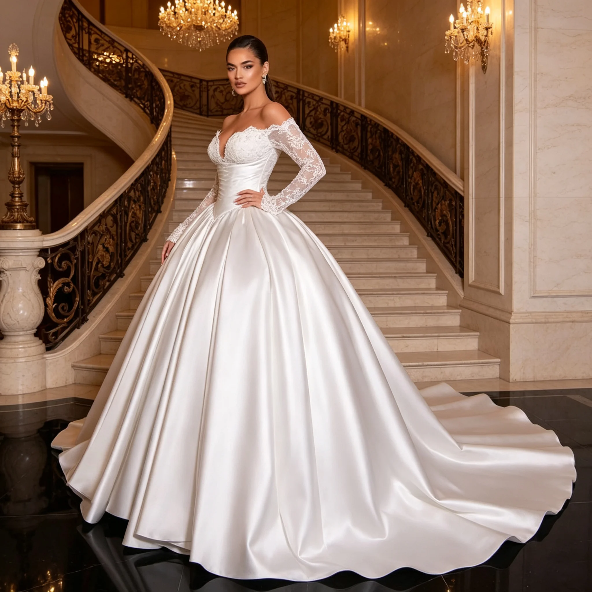 Customized Satin A Line Wedding Dresses Sweetheart Off The Shoulder Bridal Gowns Customized Lady Formal Party Vestido De Novias