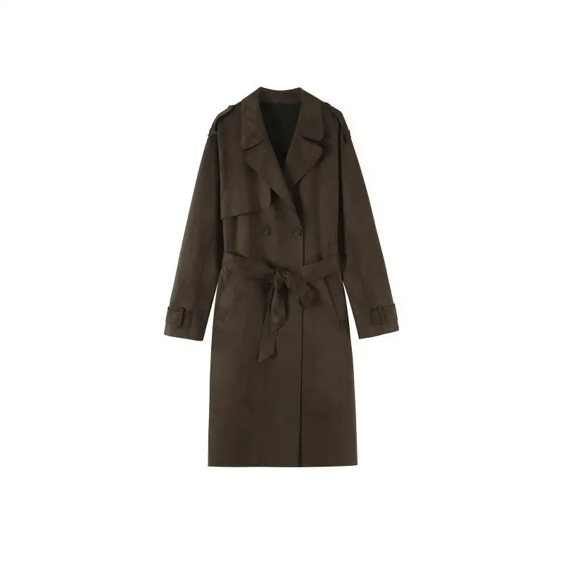 Maxdutti Southern France Minimalist Women's Jacket Fashion Double Breasted Windbreaker With Belt Trench Coat Woman Clothes