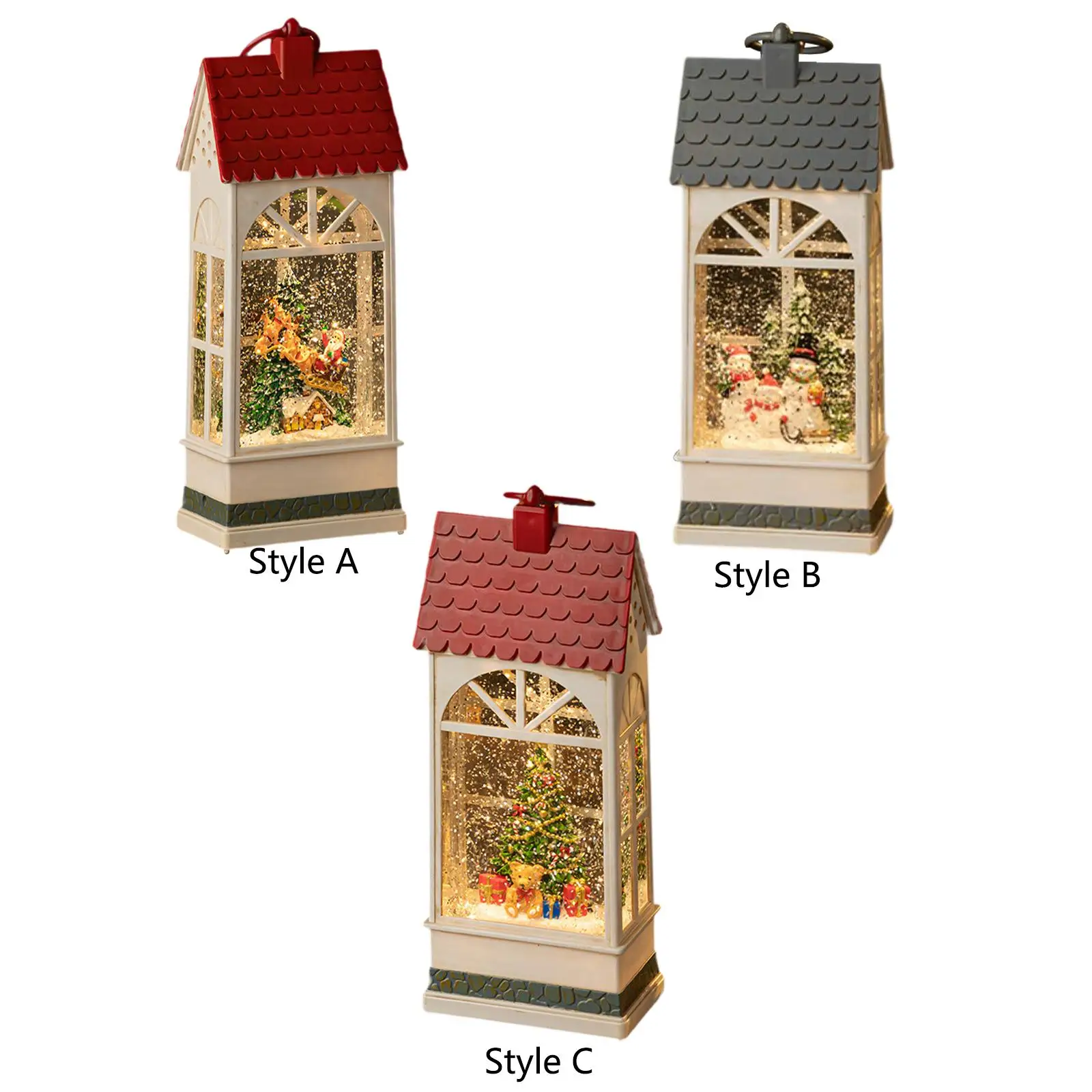 Lighted Musical Christmas Snow Globe Lantern Statue for Desktop Shelf Farmhouse Home Decor