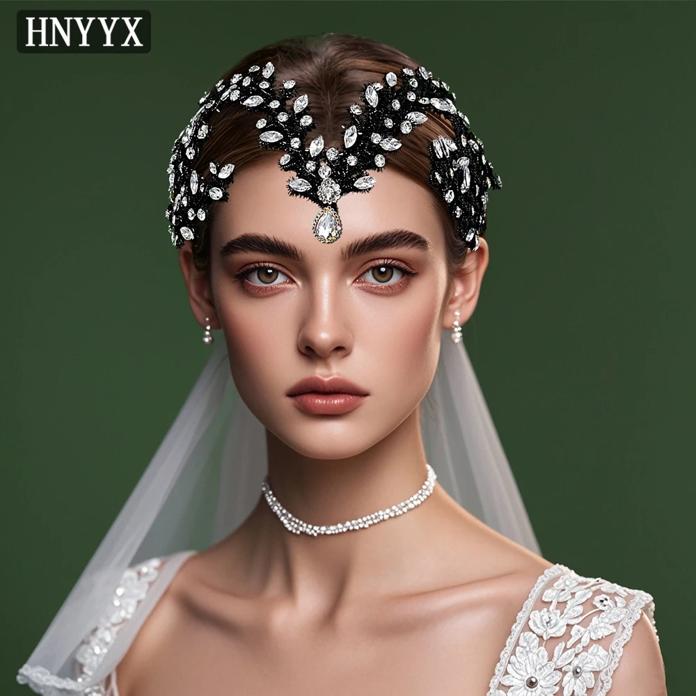 HNYYX Accessori unici per capelli da sposa da sposa Copricapo fatto a mano con strass Copricapo elegante con catena sulla fronte delle nuove donne A380