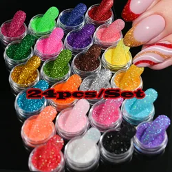 24 pz/set Sparkly Holographic Fine Sugar Nail Powder Diamond Chrome Pigment Dust per Gel Polish Glitter Manicure accessori