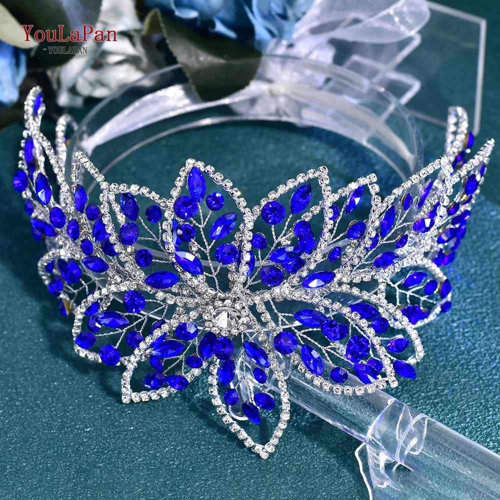 YouLaPan, faja para vestido de novia hecha a mano, cinturón de boda con diamantes de imitación plateados de lujo, faja de cristal azul, accesorios para cinturón nupcial SH803