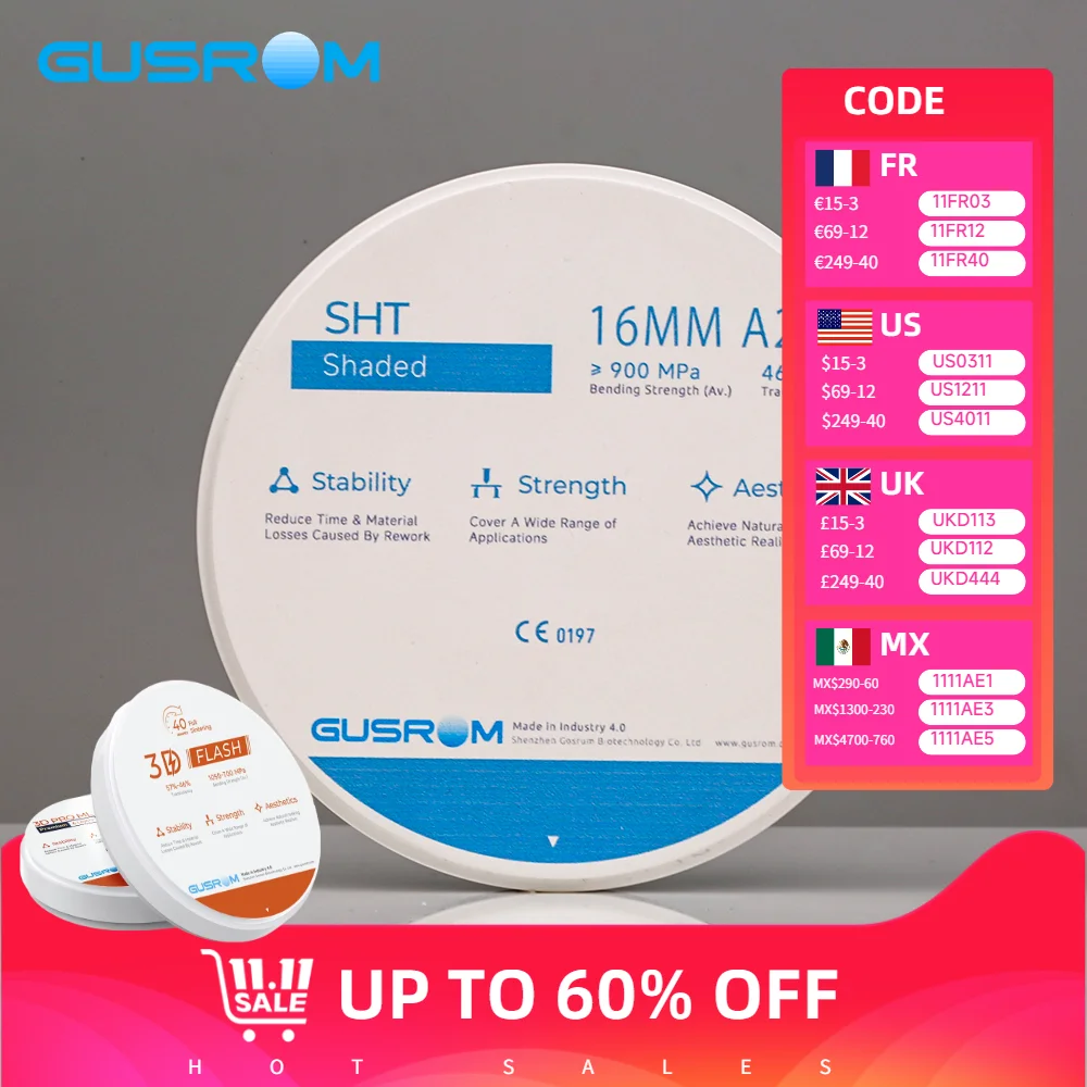 

SHT Shaded Zirconia Disc 98mm Pre-Stained Dental Zirconia Block for CAD/CAM Open System VITA 16 ColorsTranslucency Dental Lab