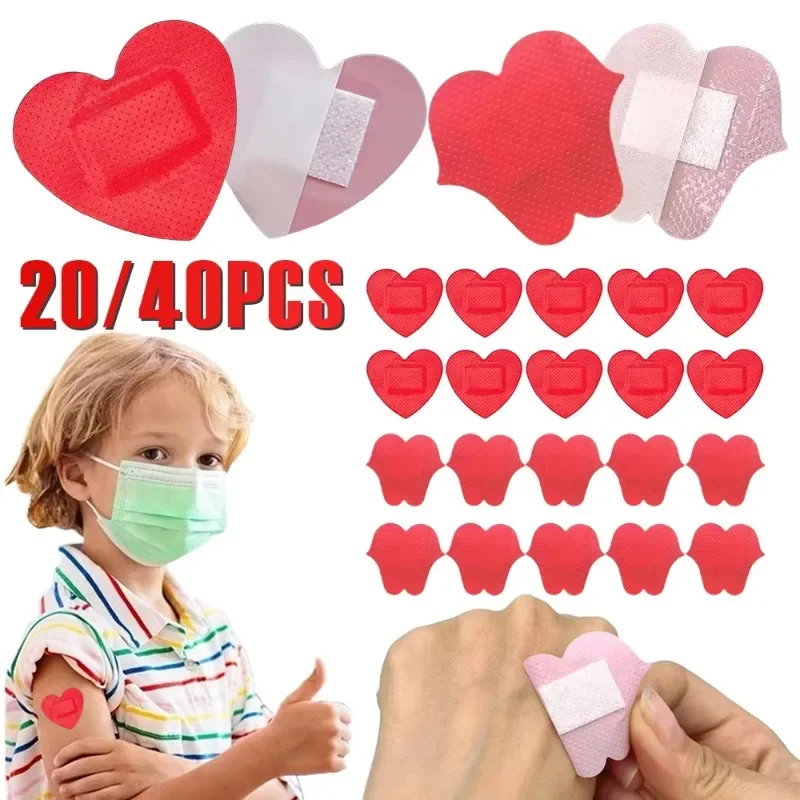 20/40Pcs Disposable Sanitary Shaped Lip Band Aid Cute Cartoon Red Heart Band Aid for Girls Portable and Fashionable