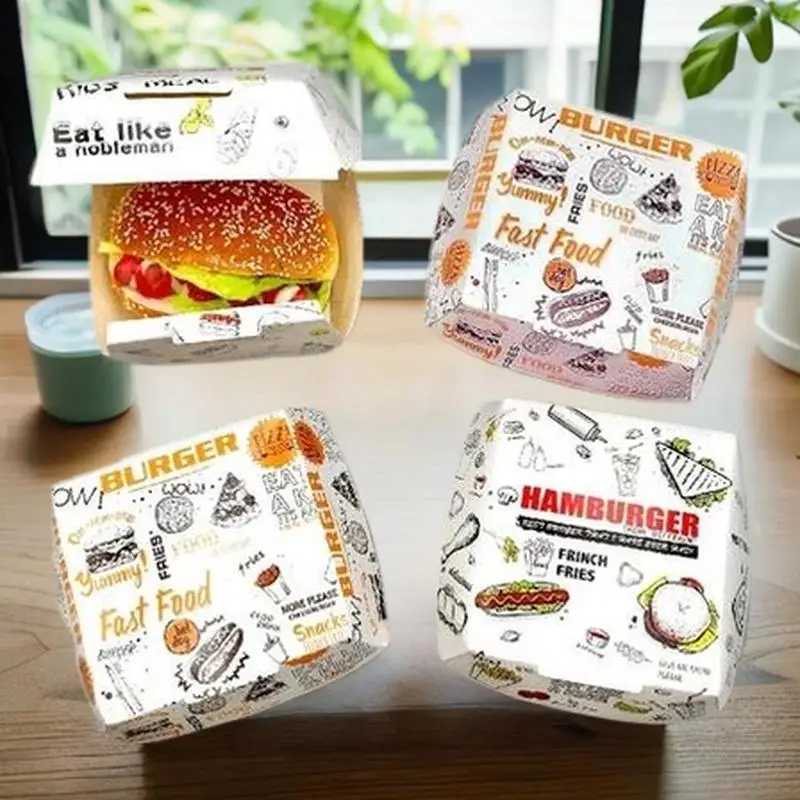 احصل على 50/100 قطعة من صناديق البرجر القوية والمقاومة للدهون، يمكن التخلص منها ومصنوعة من مواد غذائية
