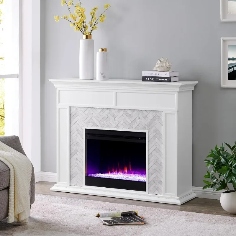 Furniture Torlington Indoor Electric Fireplace with Mantel, Color Changing LED Flame ﻿ mantel Major Appliances