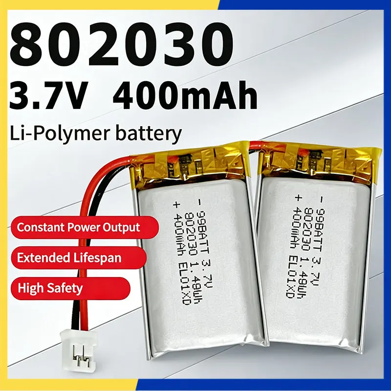 3.7V 400mAh 802030 Lipo Battery Lithium Polymer Rechargeable Batteries for RF Beauty Device Skin Moisturizer