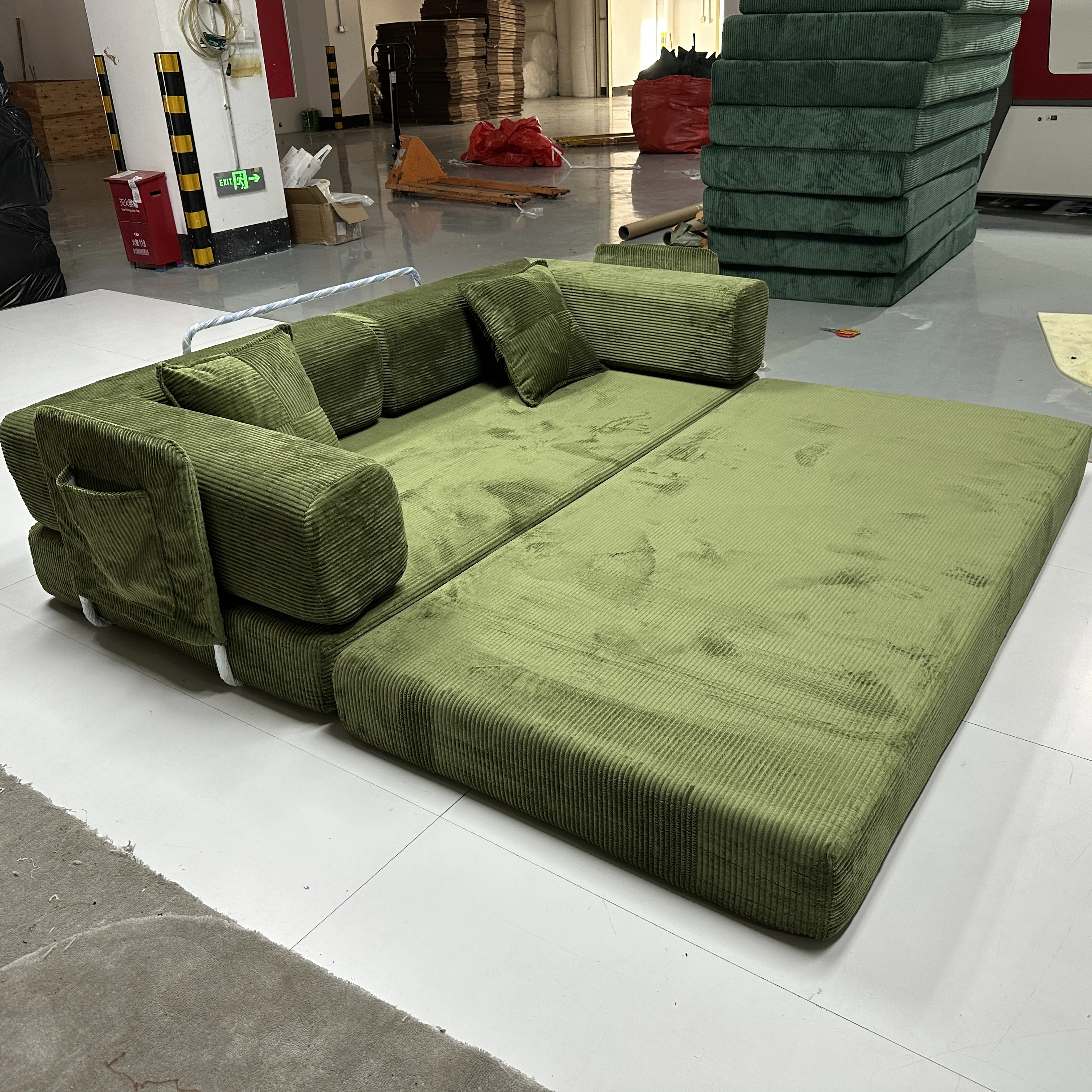 النمط الحديث ضغط الهواء النسيج الفانيلا تشوه وحدات الأريكة لغرفة المعيشة الاقسام مركب تيدي أريكة سرير