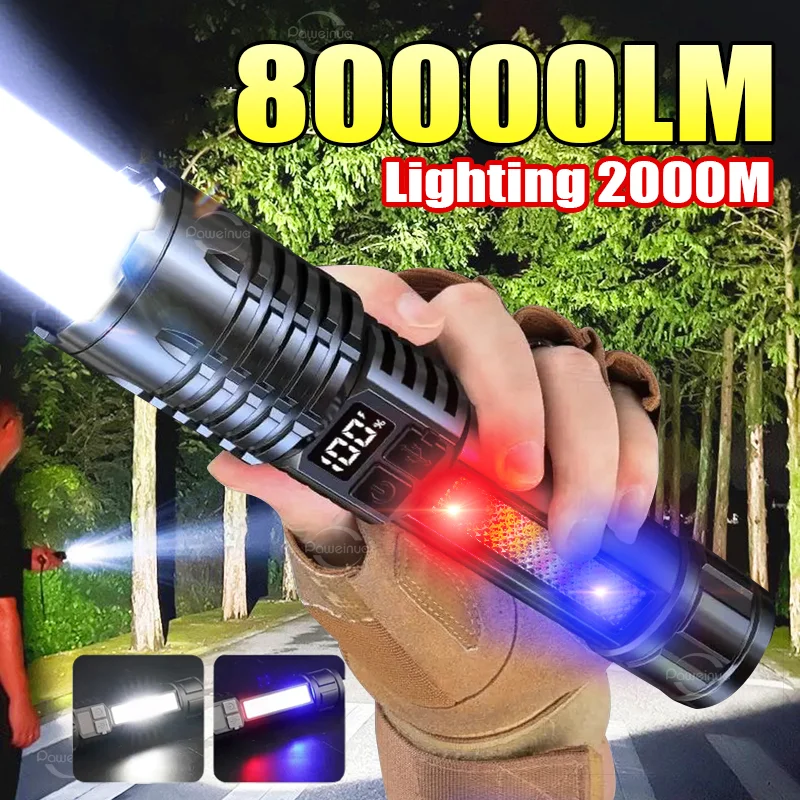 NEW High Power Led Flashlights Built-in 18650 Battery Tactical Flashlight Emergency Spotlight Most Powerful Fishing Lamp Lantern