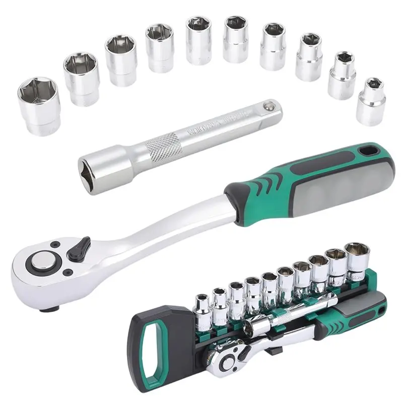 

ABBY-Ratchet Wrench 1/2" Drive 72-Tooth Reverse W/Quick Release Mechanism& 10 CR-V Metric Sockets(10Mm-24Mm) Extension Bar